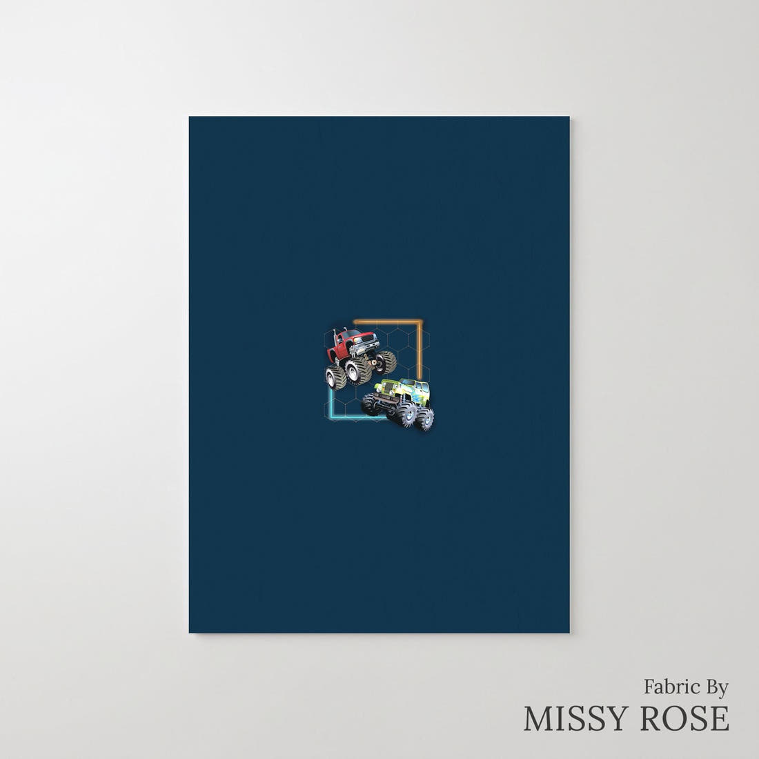 Design 490 Navy Monster Truck Panel – printed fabric panel with centred picture, custom printed to order | Fabric by Missy Rose
