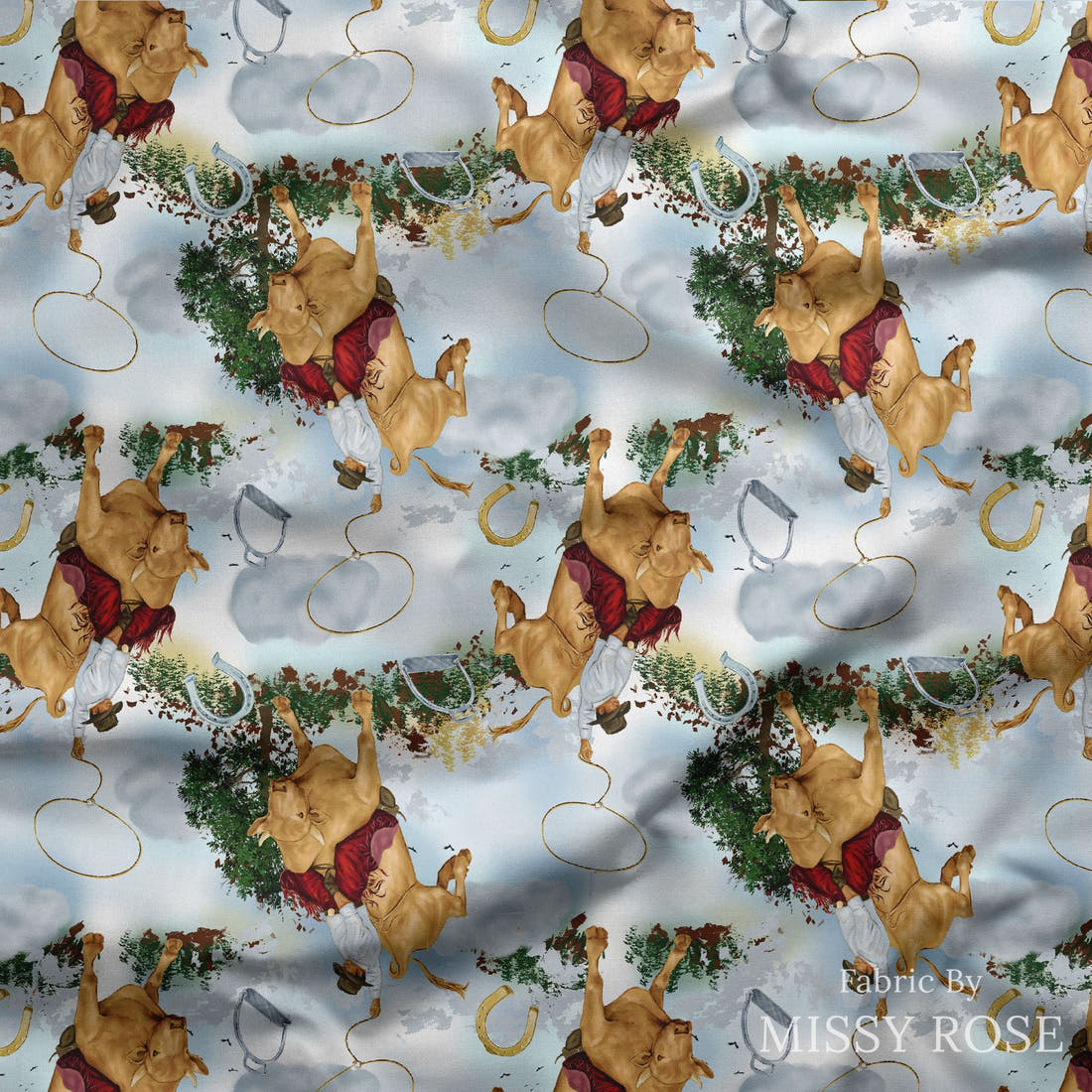 Design 491 Rodeo Fabric draped fabric mockup – custom printed fabric by the metre | Fabric by Missy Rose