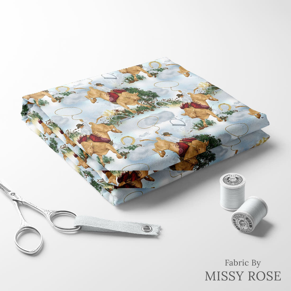 Design 491 Rodeo Fabric folded fabric stack with matching thread – pre-order fabric Australia | Fabric by Missy Rose