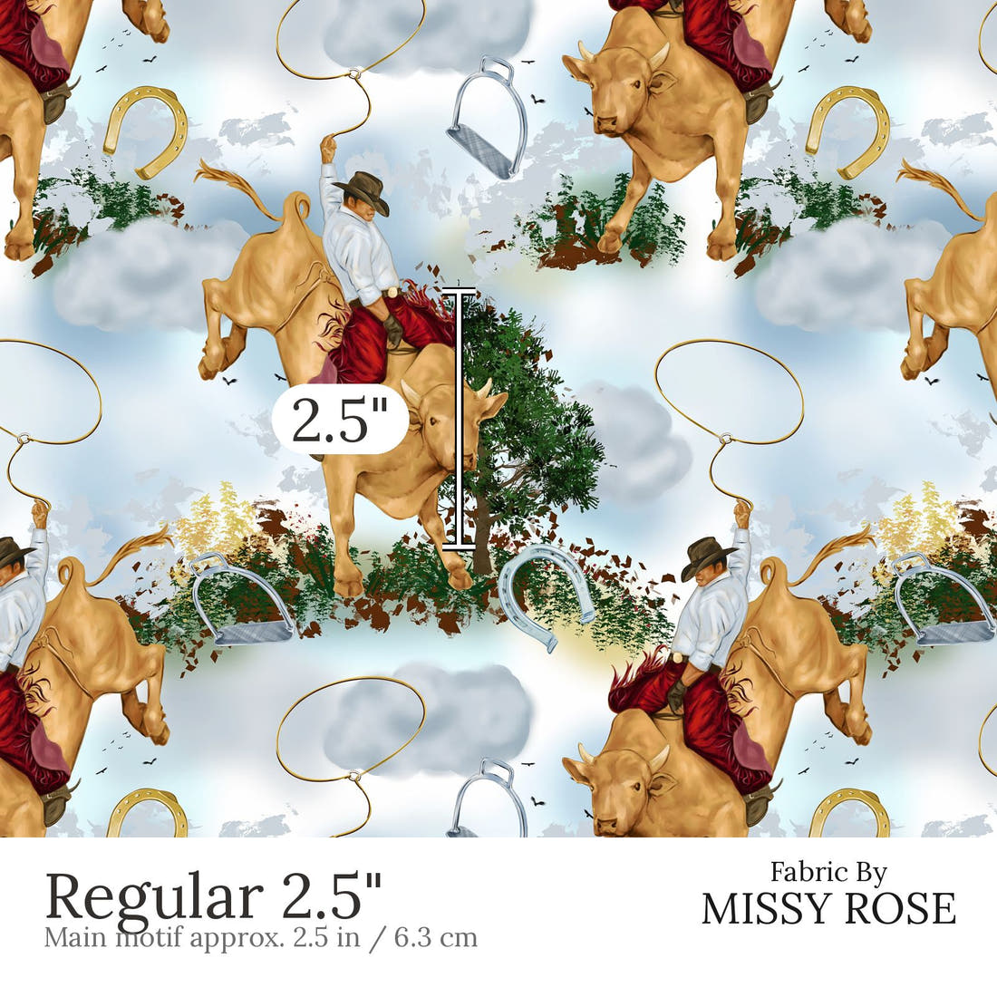 Design 491 Rodeo Fabric Regular 2.5 inch print scale guide | Fabric by Missy Rose