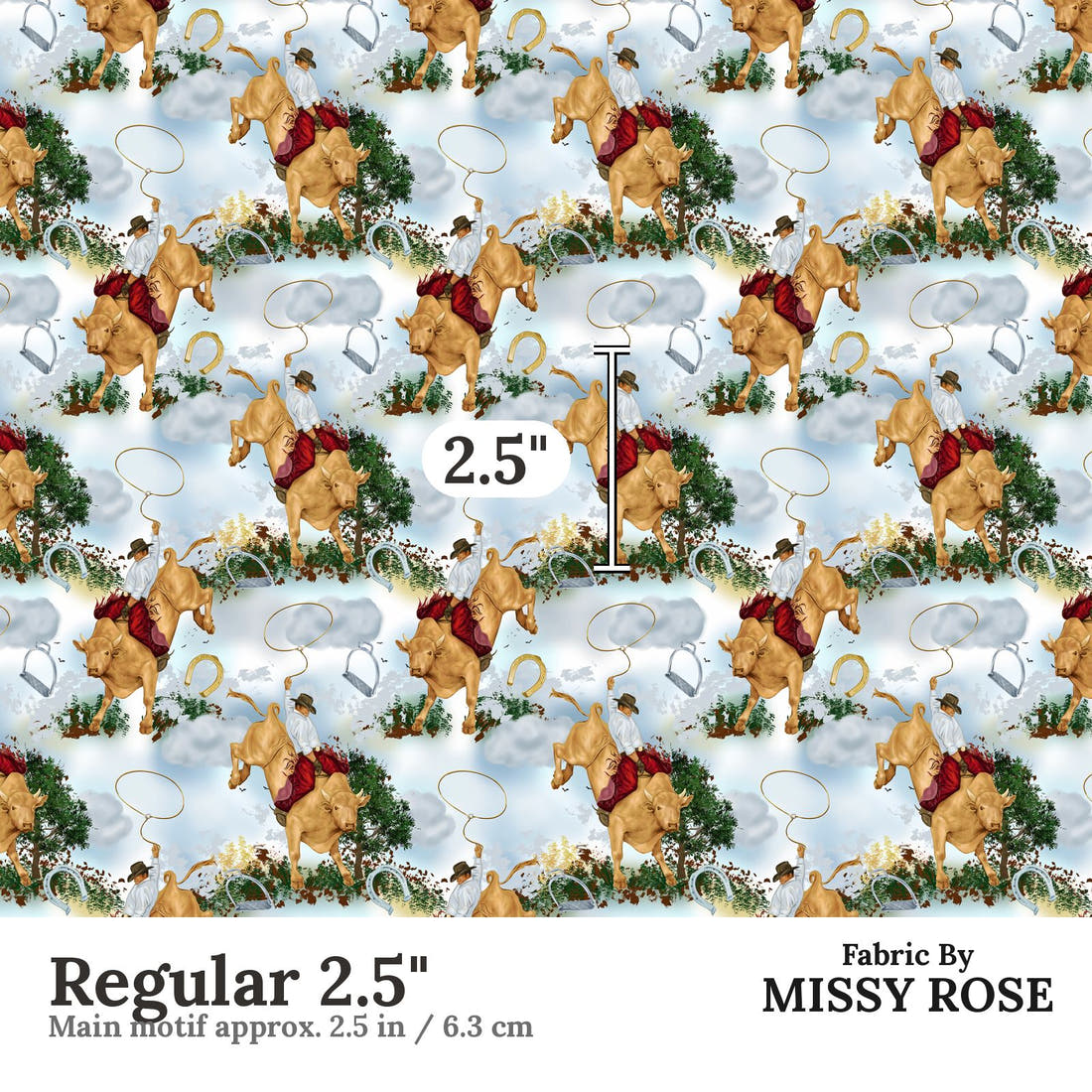 Design 491 Rodeo Fabric Regular 2.5" - print scale | Fabric by Missy Rose