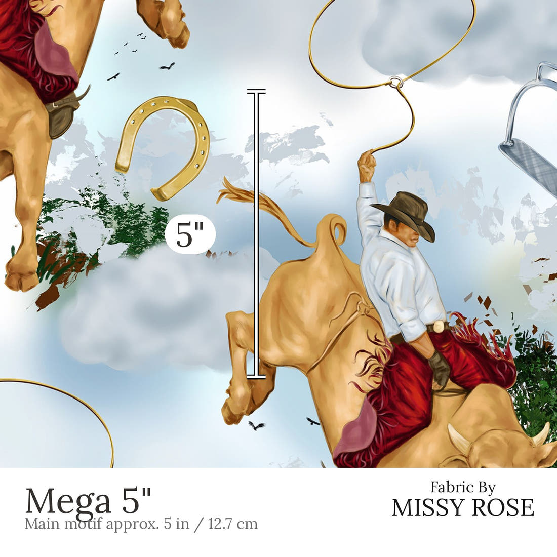 Design 491 Rodeo Fabric Mega 5 inch print scale guide | Fabric by Missy Rose