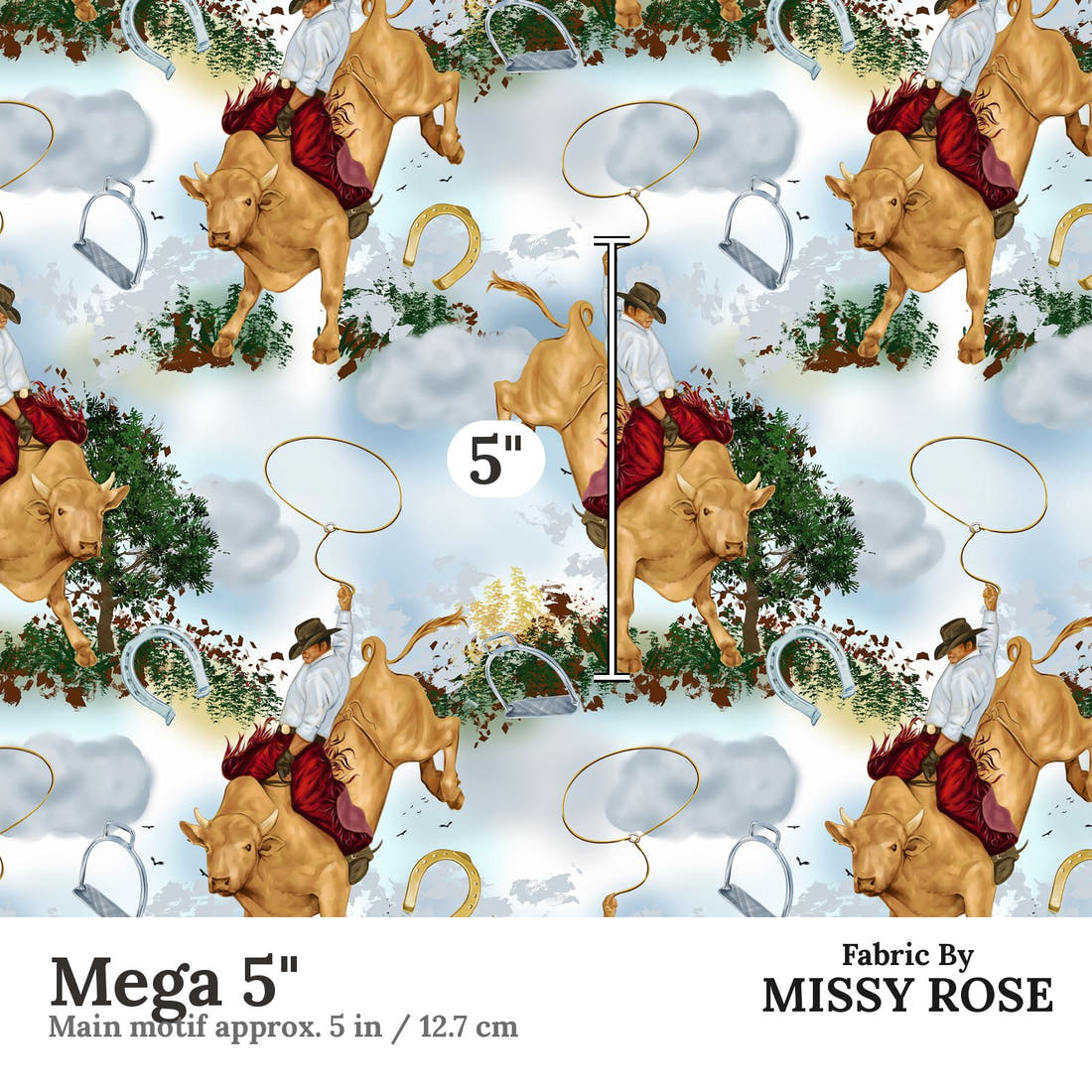 Design 491 Rodeo Fabric Mega 5" - print scale | Fabric by Missy Rose