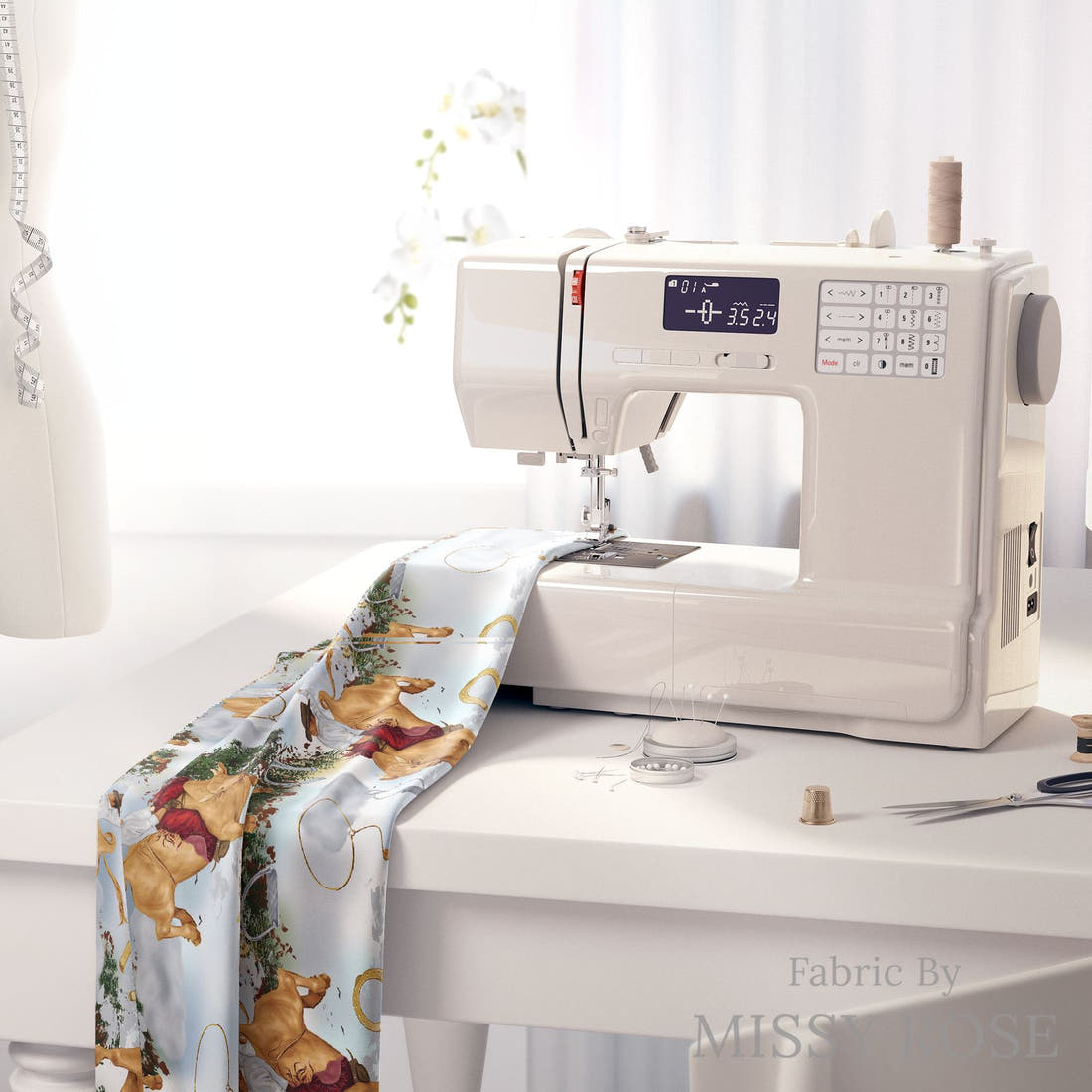 Design 491 Rodeo Fabric on a sewing machine – premium fabric for sewing projects | Fabric by Missy Rose