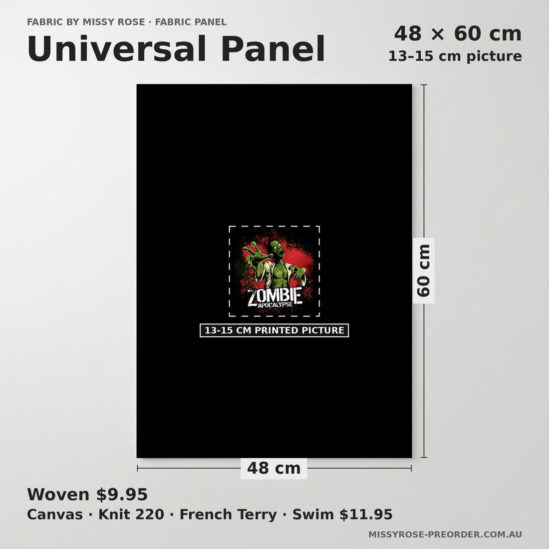 Design 492 Zombie Panel universal panel sizing – 13–15 cm printed picture on 48 × 60 cm fabric | Fabric by Missy Rose