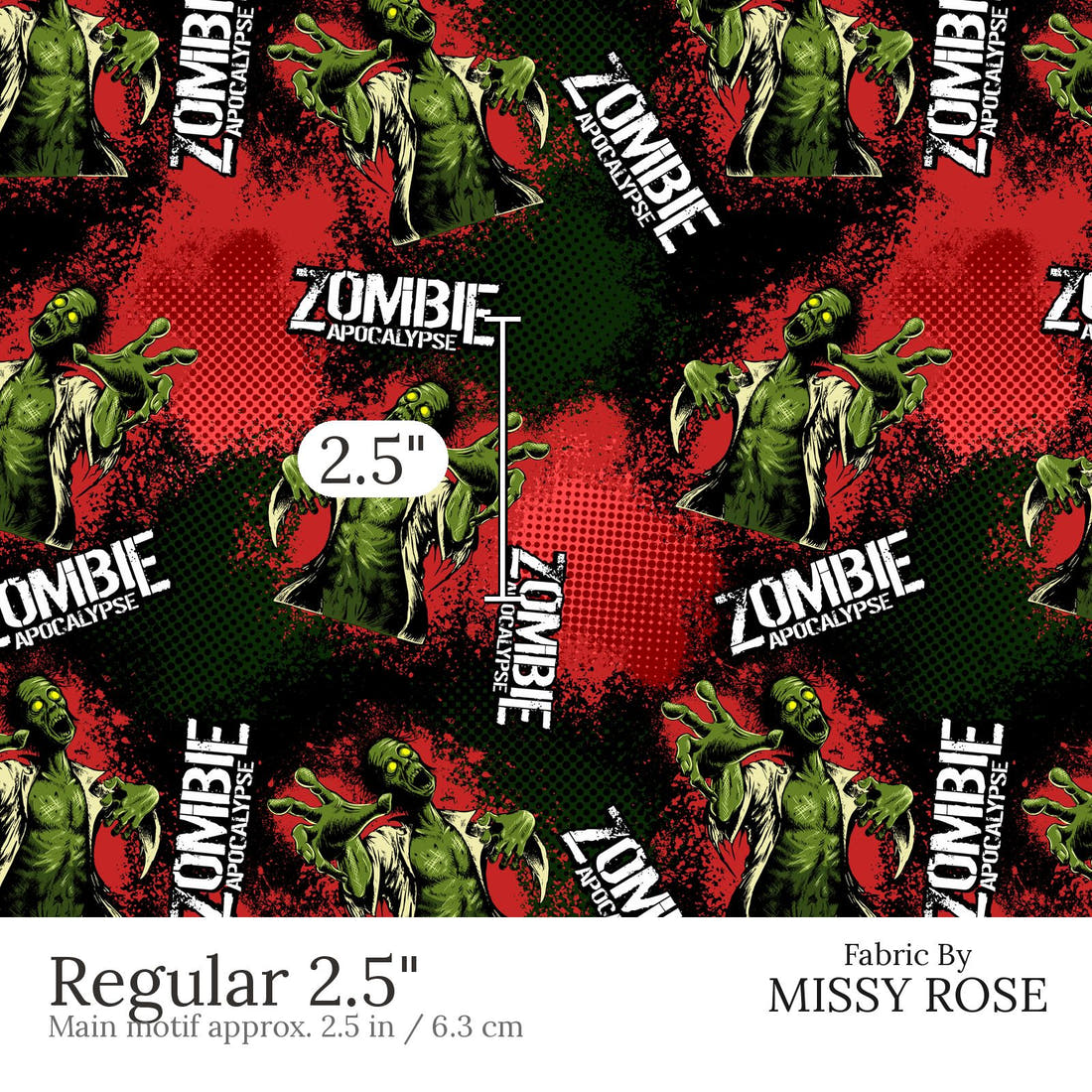 Design 492 Zombie Fabric Regular 2.5 inch print scale guide | Fabric by Missy Rose