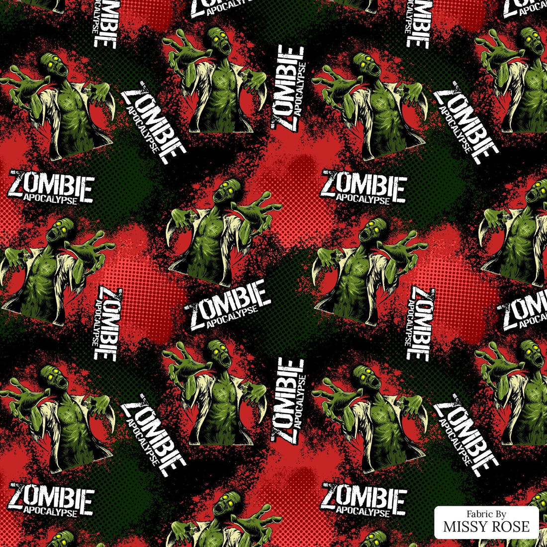 Design 492 Zombie Fabric - flat view of the print, zoom in for detail | Fabric by Missy Rose