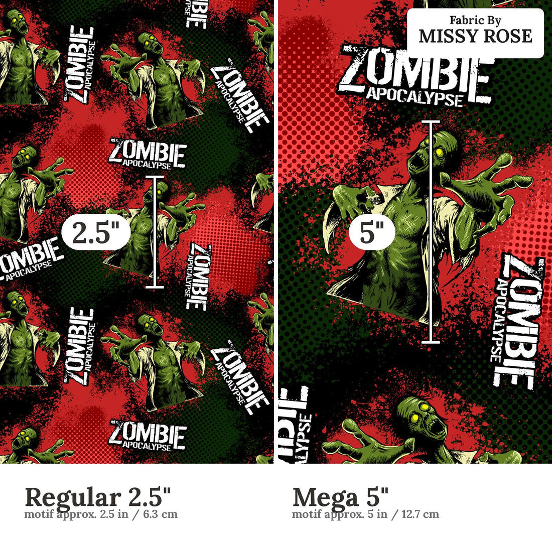 Design 492 Zombie Fabric size comparison - print scale | Fabric by Missy Rose