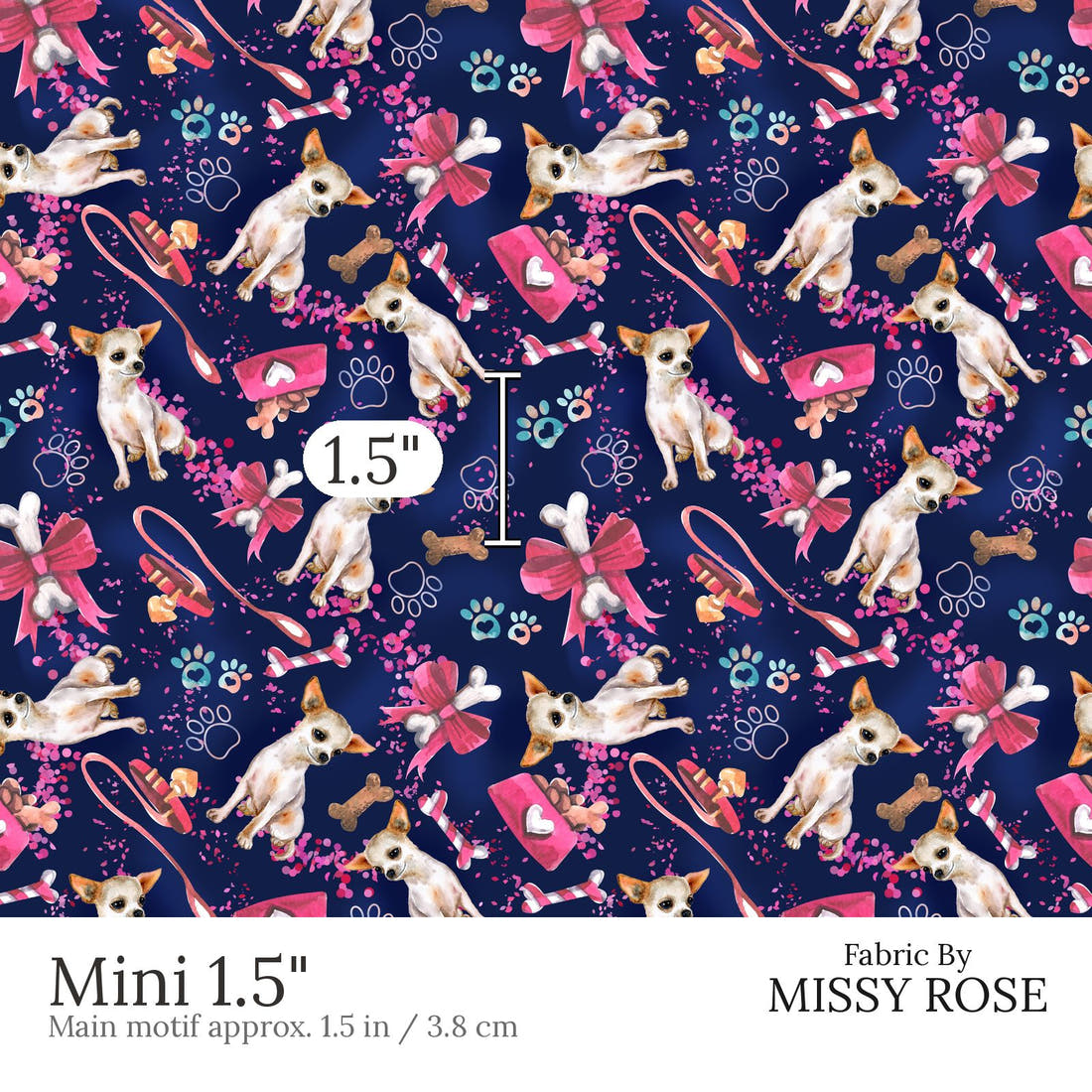Design 493 Chiwawa Fabric Mini 1.5 inch print scale guide | Fabric by Missy Rose