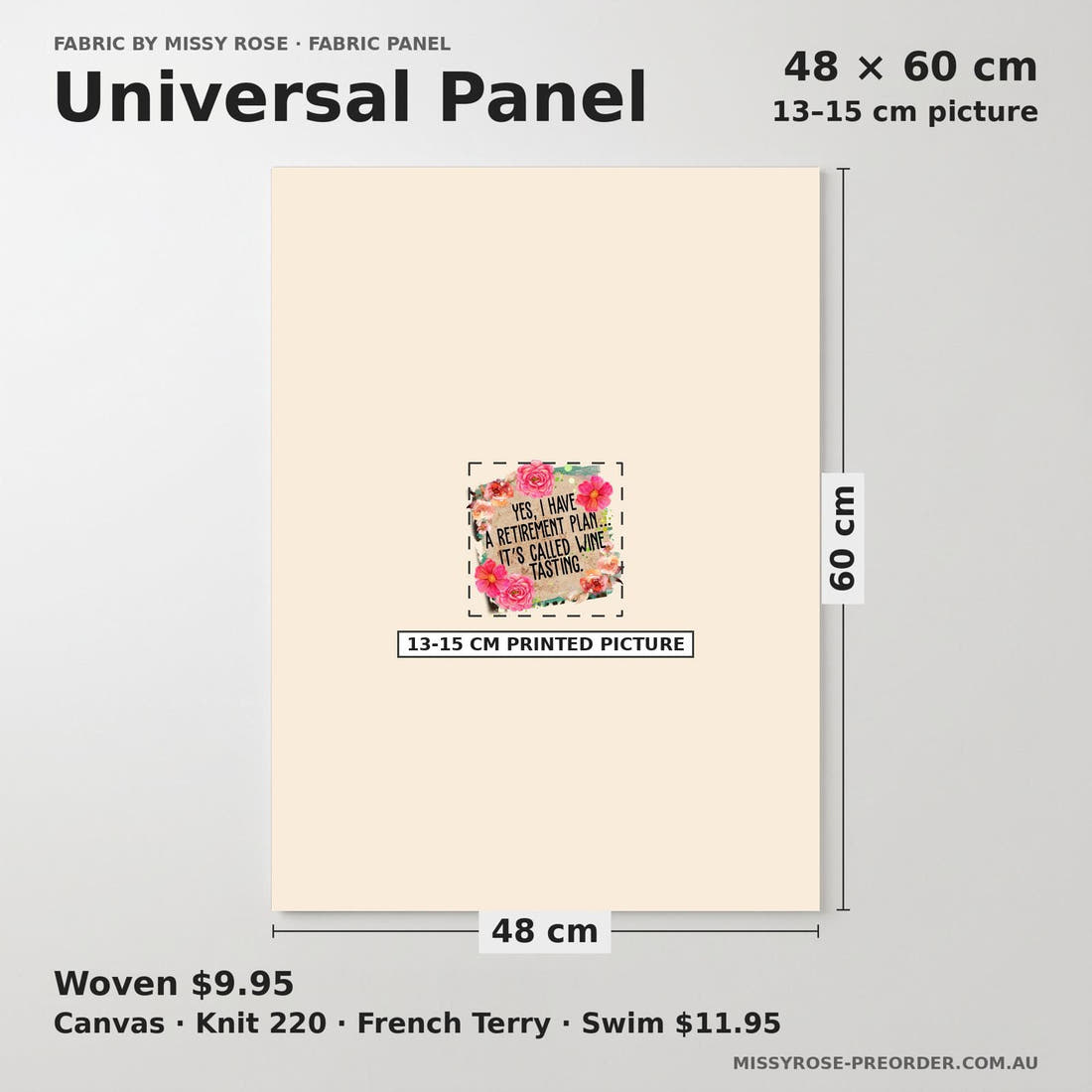 Design 494 Wine Tasting Panel universal panel sizing – 13–15 cm printed picture on 48 × 60 cm fabric | Fabric by Missy Rose