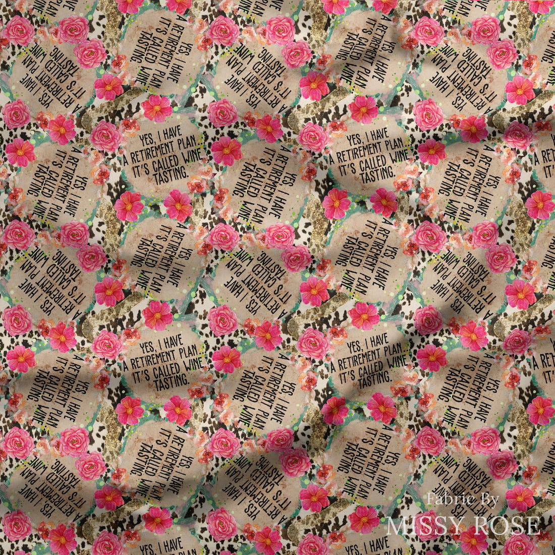 Design 494 Wine Tasting Fabric draped fabric mockup – custom printed fabric by the metre | Fabric by Missy Rose