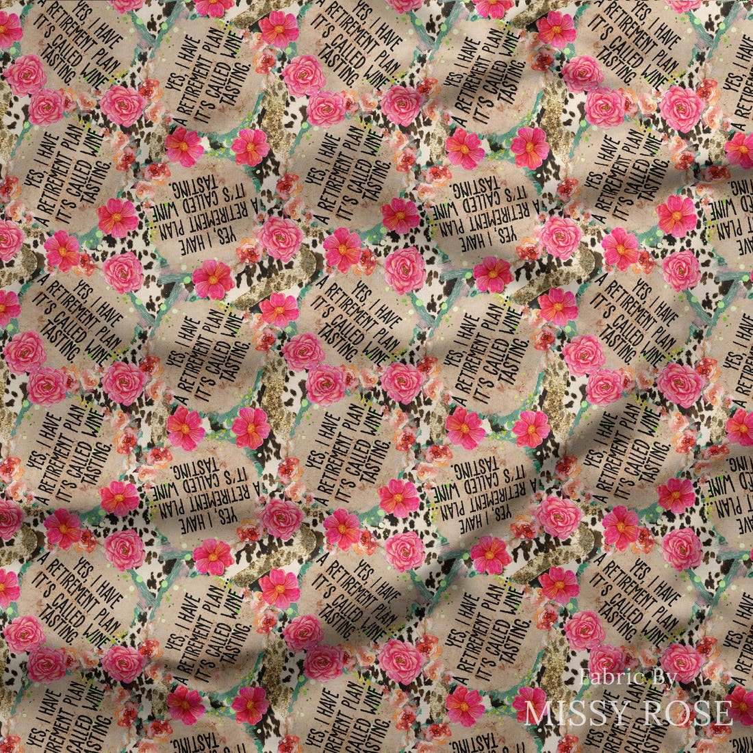 Design 494 Wine Tasting Fabric draped fabric mockup – custom printed fabric by the metre | Fabric by Missy Rose