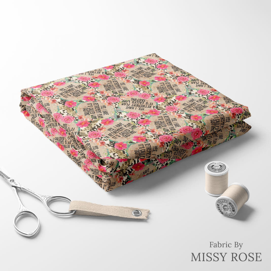 Design 494 Wine Tasting Fabric folded fabric stack with matching thread – pre-order fabric Australia | Fabric by Missy Rose