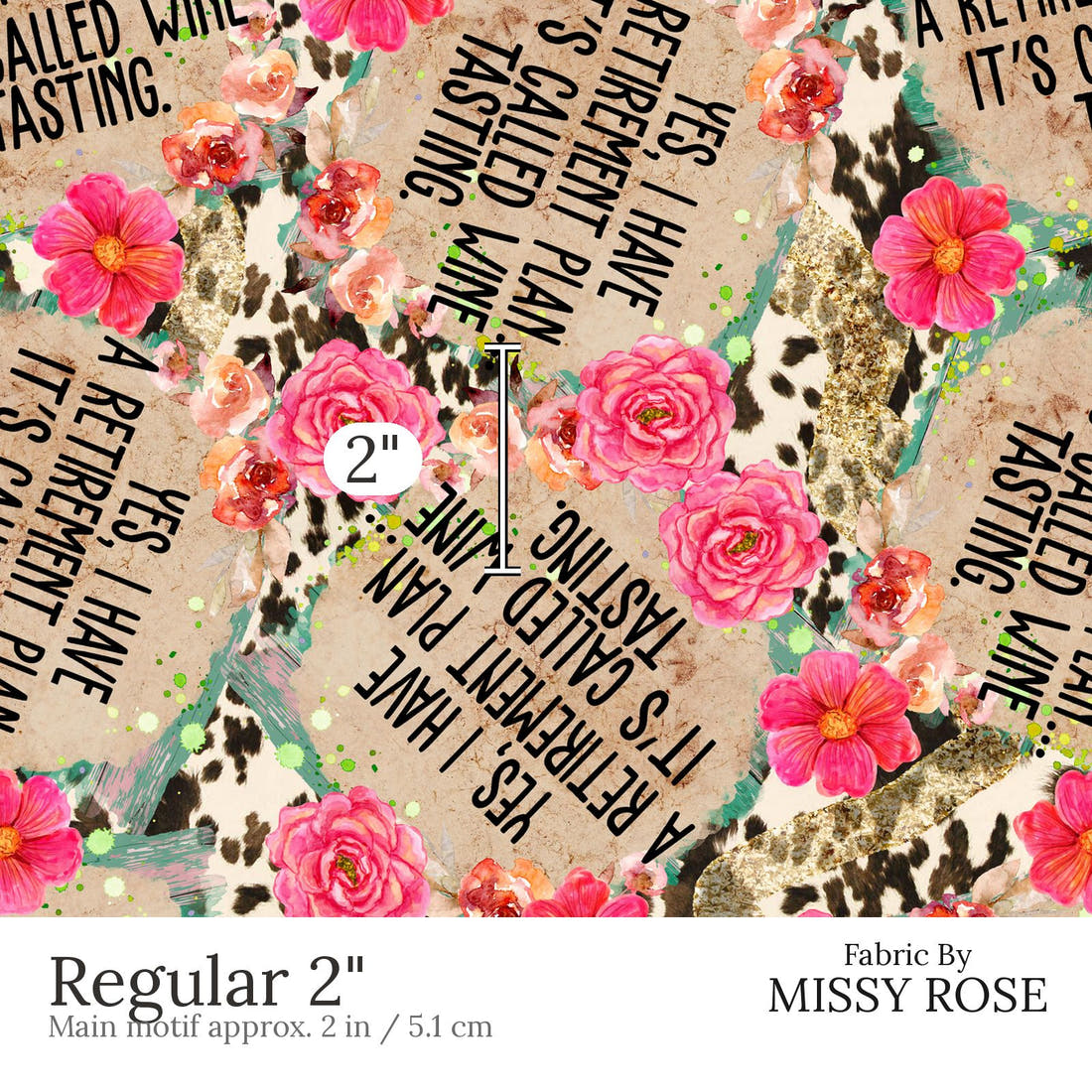 Design 494 Wine Tasting Fabric Regular 2 inch print scale guide | Fabric by Missy Rose