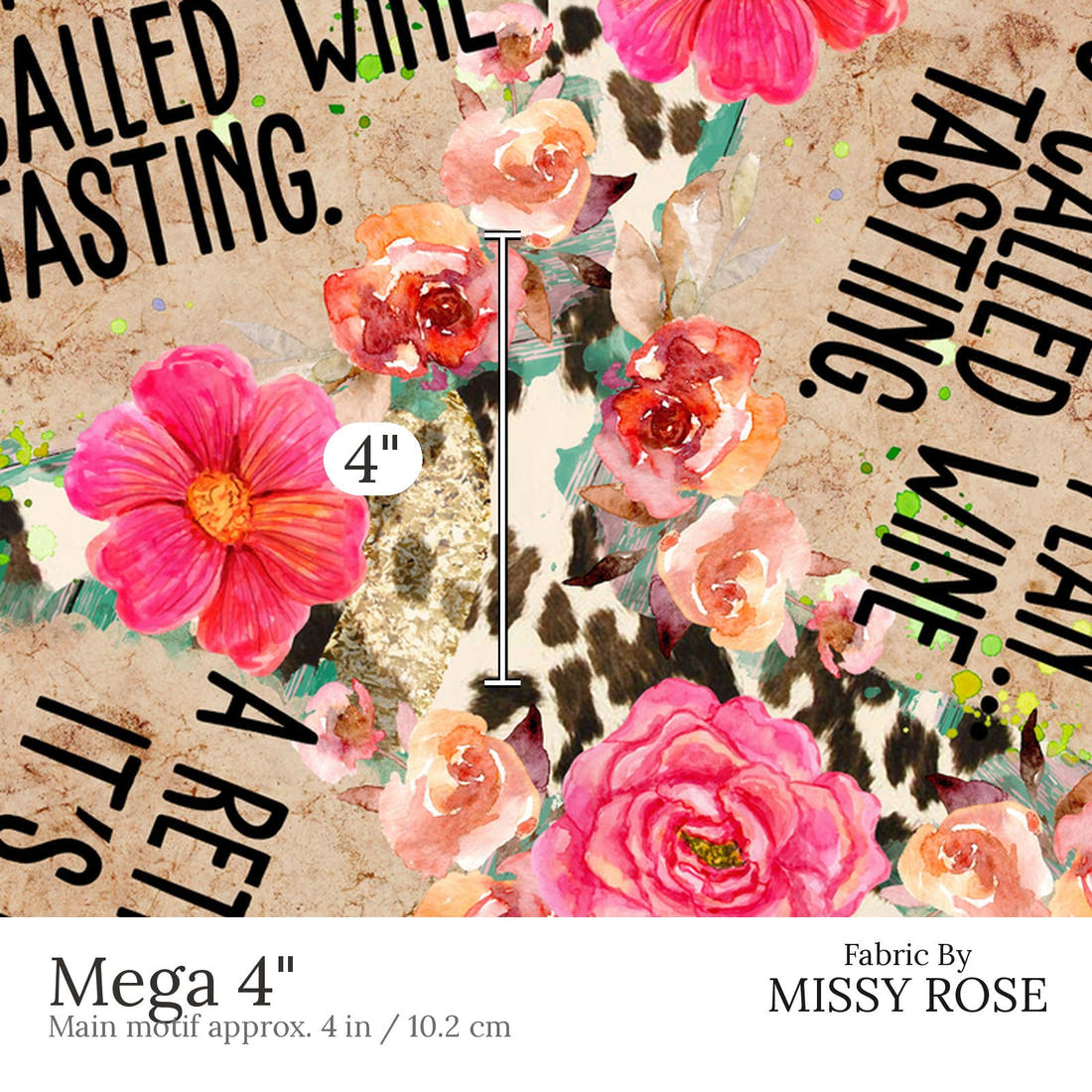 Design 494 Wine Tasting Fabric Mega 4 inch print scale guide | Fabric by Missy Rose