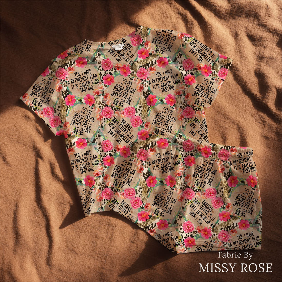 Design 494 Wine Tasting Fabric sewn into a lounge set – see how the print looks made up | Fabric by Missy Rose