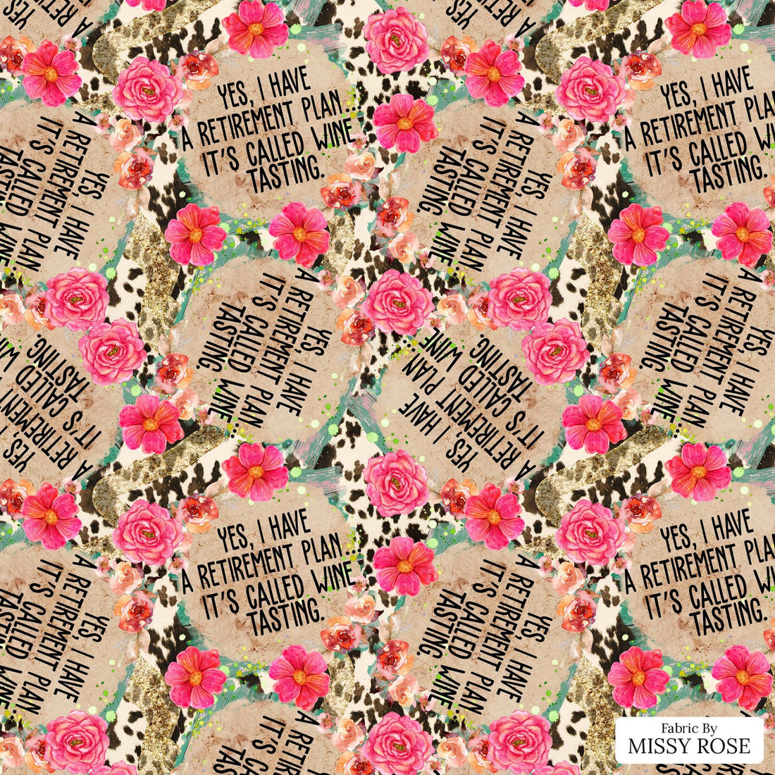 Design 494 Wine Tasting Fabric - flat view of the print, zoom in for detail | Fabric by Missy Rose