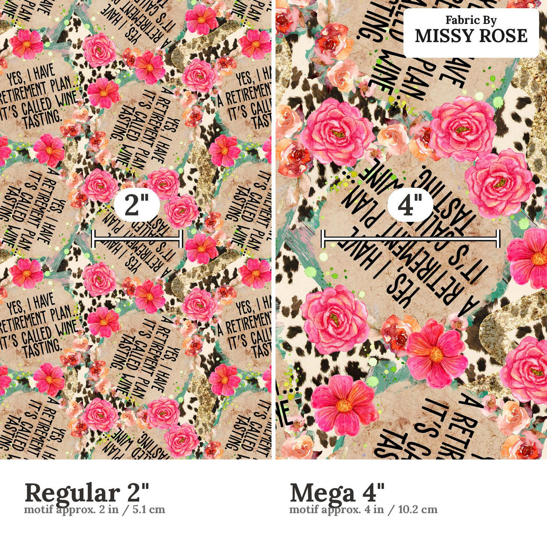 Design 494 Wine Tasting Fabric size comparison - print scale | Fabric by Missy Rose
