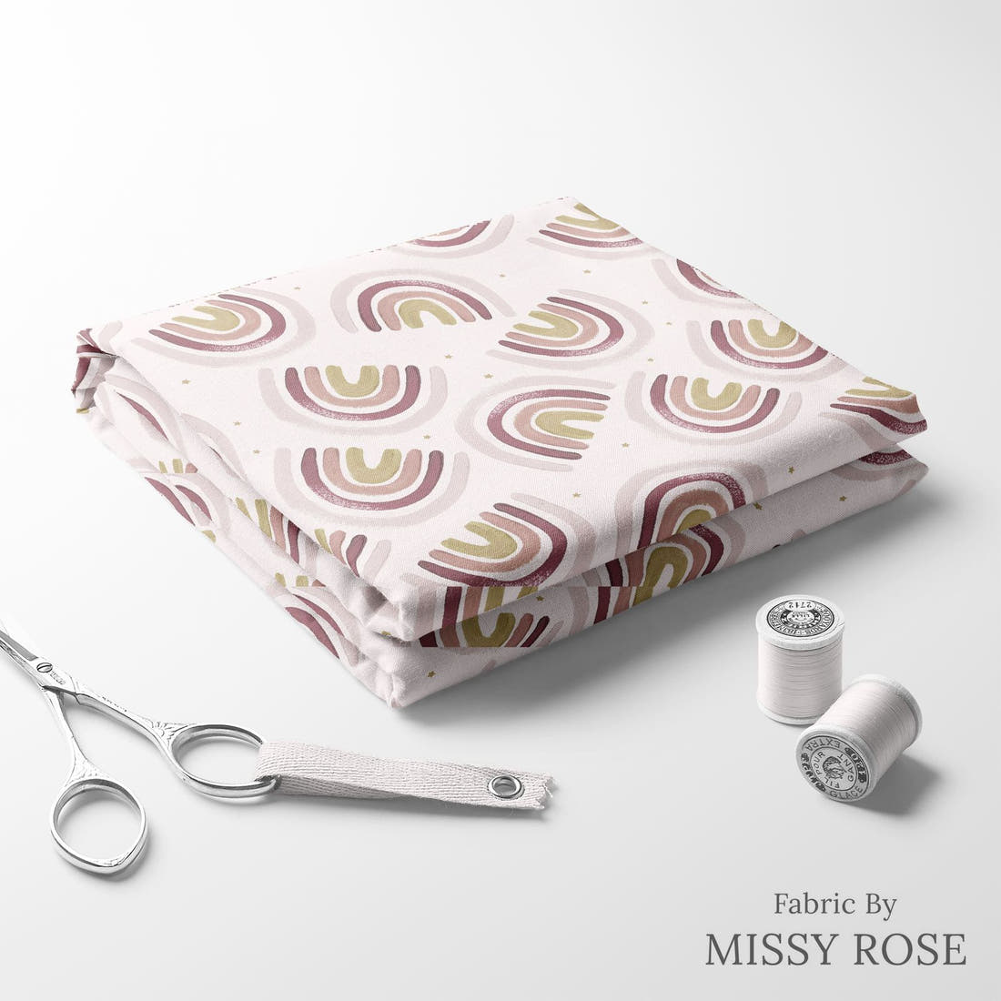 Design 495 Boho Rainbow Fabric folded fabric stack with matching thread – pre-order fabric Australia | Fabric by Missy Rose