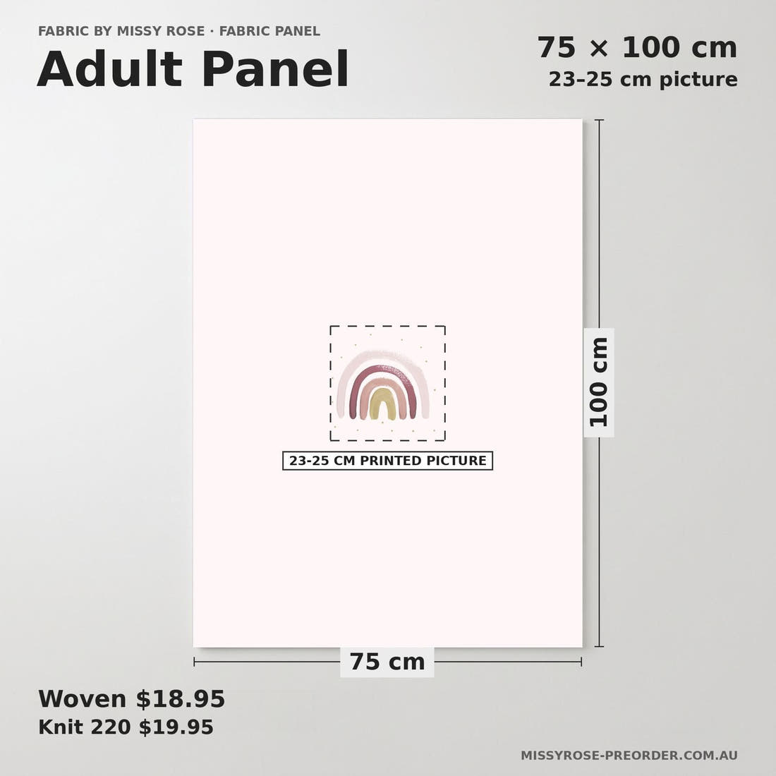 Design 495 Boho Rainbow Panel adult panel sizing – 23–25 cm printed picture on 75 × 100 cm fabric | Fabric by Missy Rose