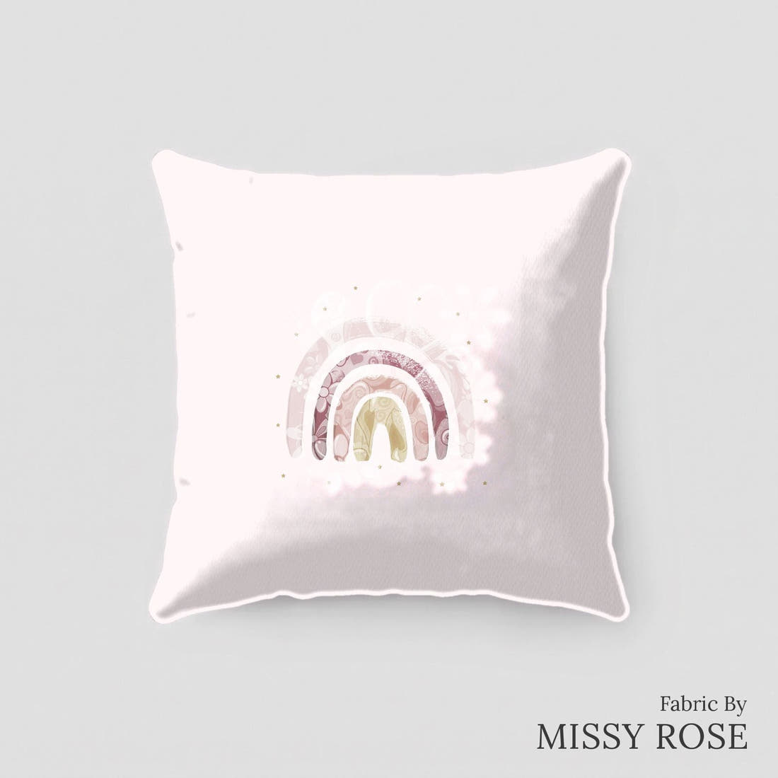 Design 495 Boho Rainbow Panel sewn into a cushion – see how the panel looks made up | Fabric by Missy Rose