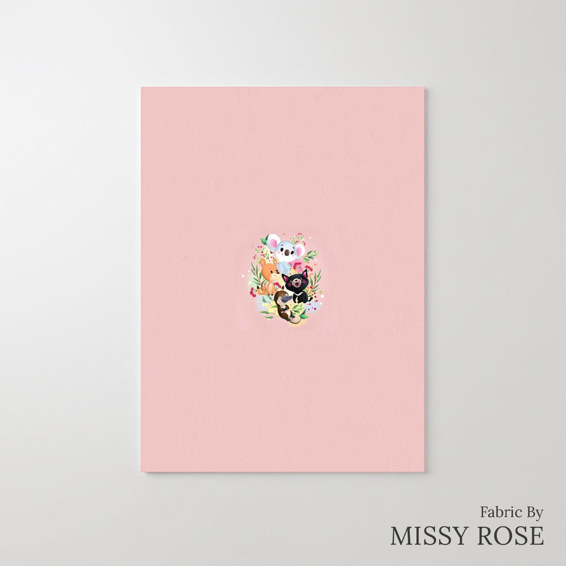 Design 496 Pink Australian Animal Panel – printed fabric panel with centred picture, custom printed to order | Fabric by Missy Rose