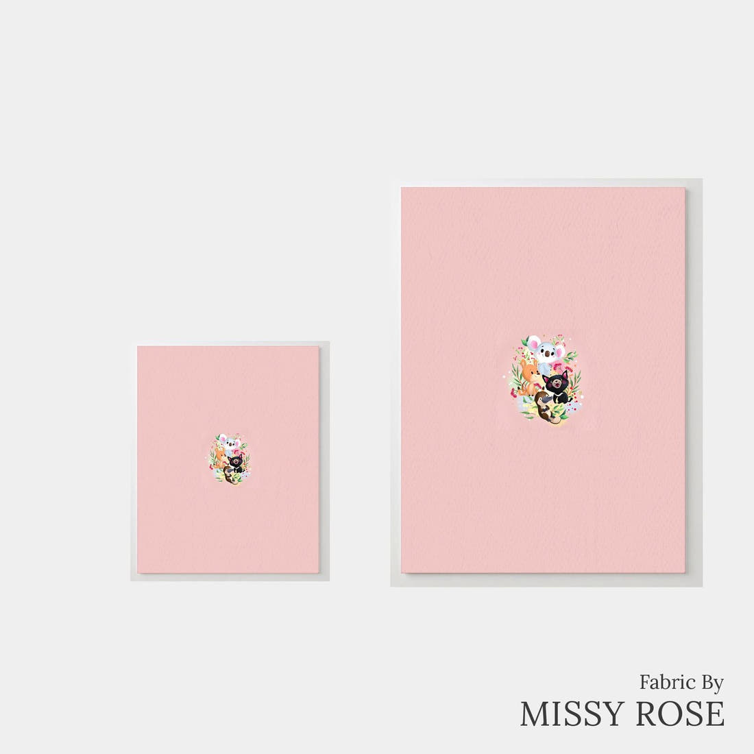 Design 496 Pink Australian Animal Panel – universal and adult panel sizes side by side | Fabric by Missy Rose