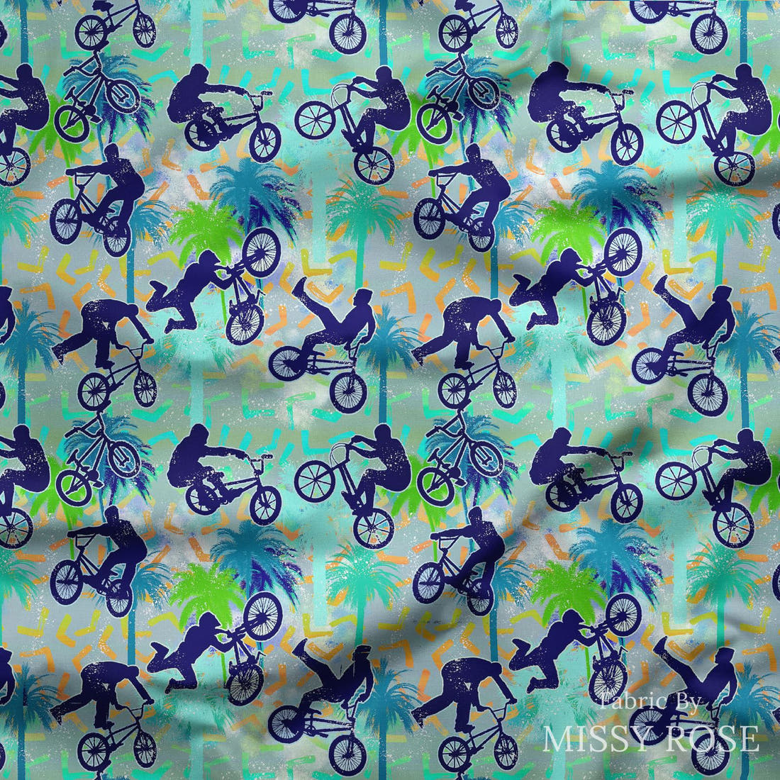 Design 497 BMX Fabric draped fabric mockup – custom printed fabric by the metre | Fabric by Missy Rose