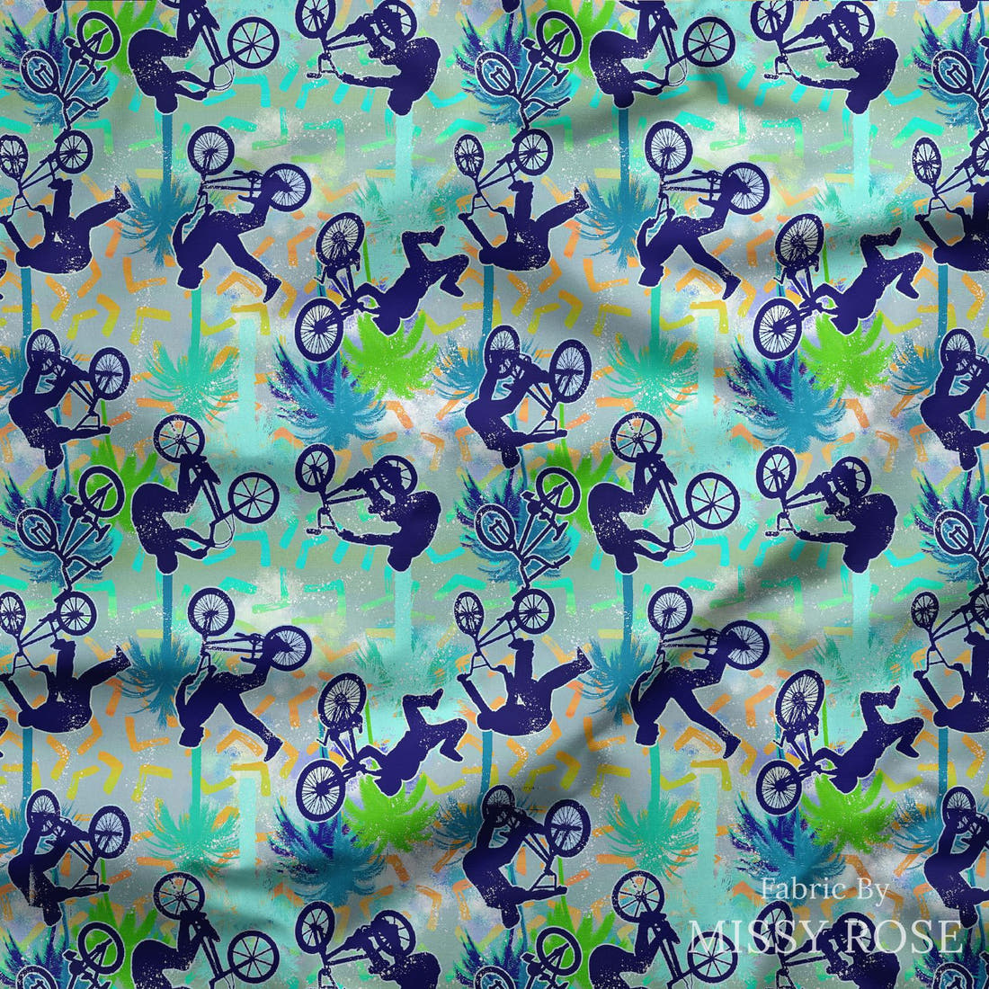 Design 497 BMX Fabric draped fabric mockup – custom printed fabric by the metre | Fabric by Missy Rose