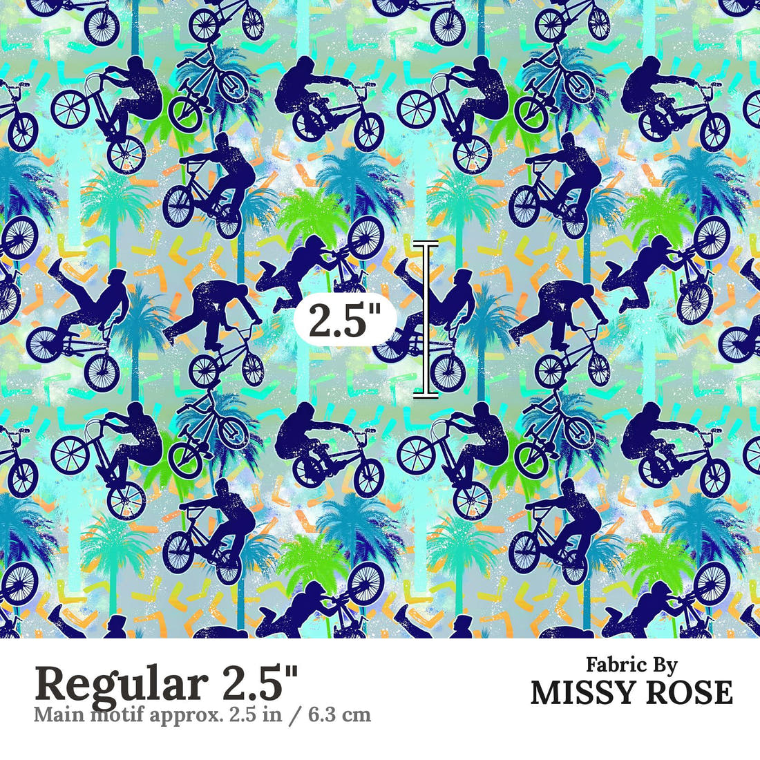 Design 497 BMX Fabric Regular 2.5" - print scale | Fabric by Missy Rose