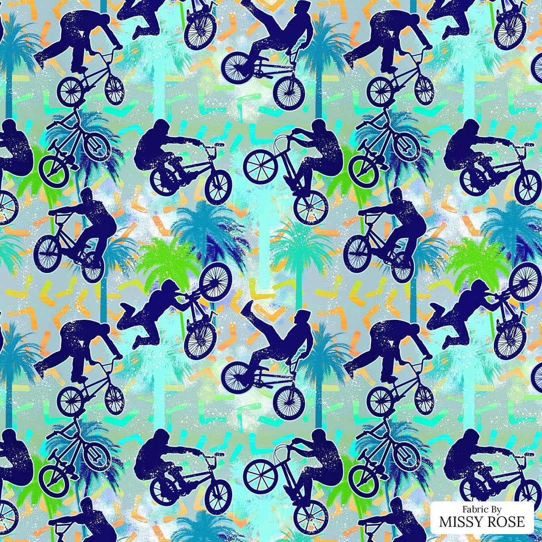 Design 497 BMX Fabric - flat view of the print, zoom in for detail | Fabric by Missy Rose