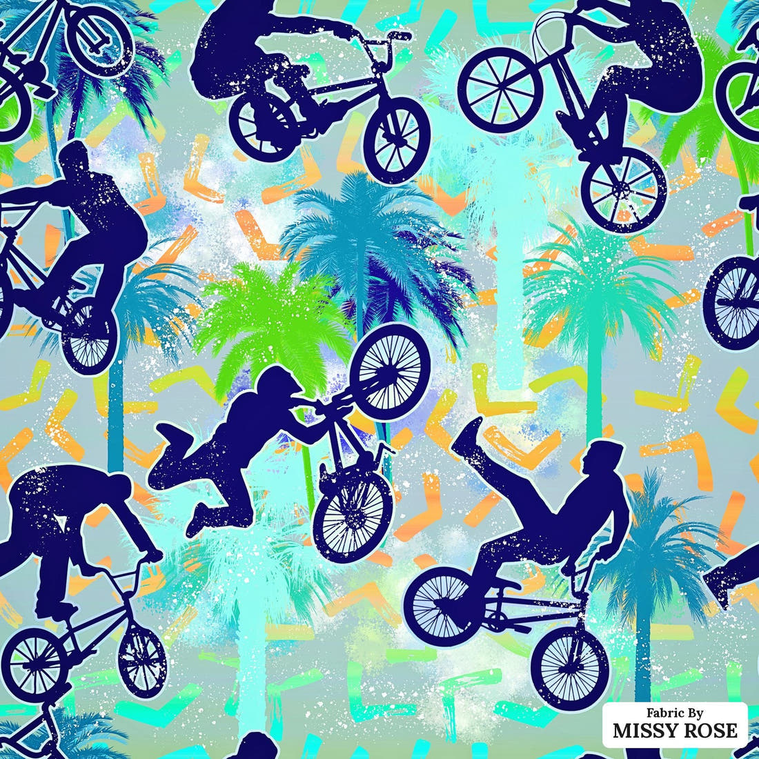 Design 497 BMX Fabric - flat view of the print, zoom in for detail | Fabric by Missy Rose
