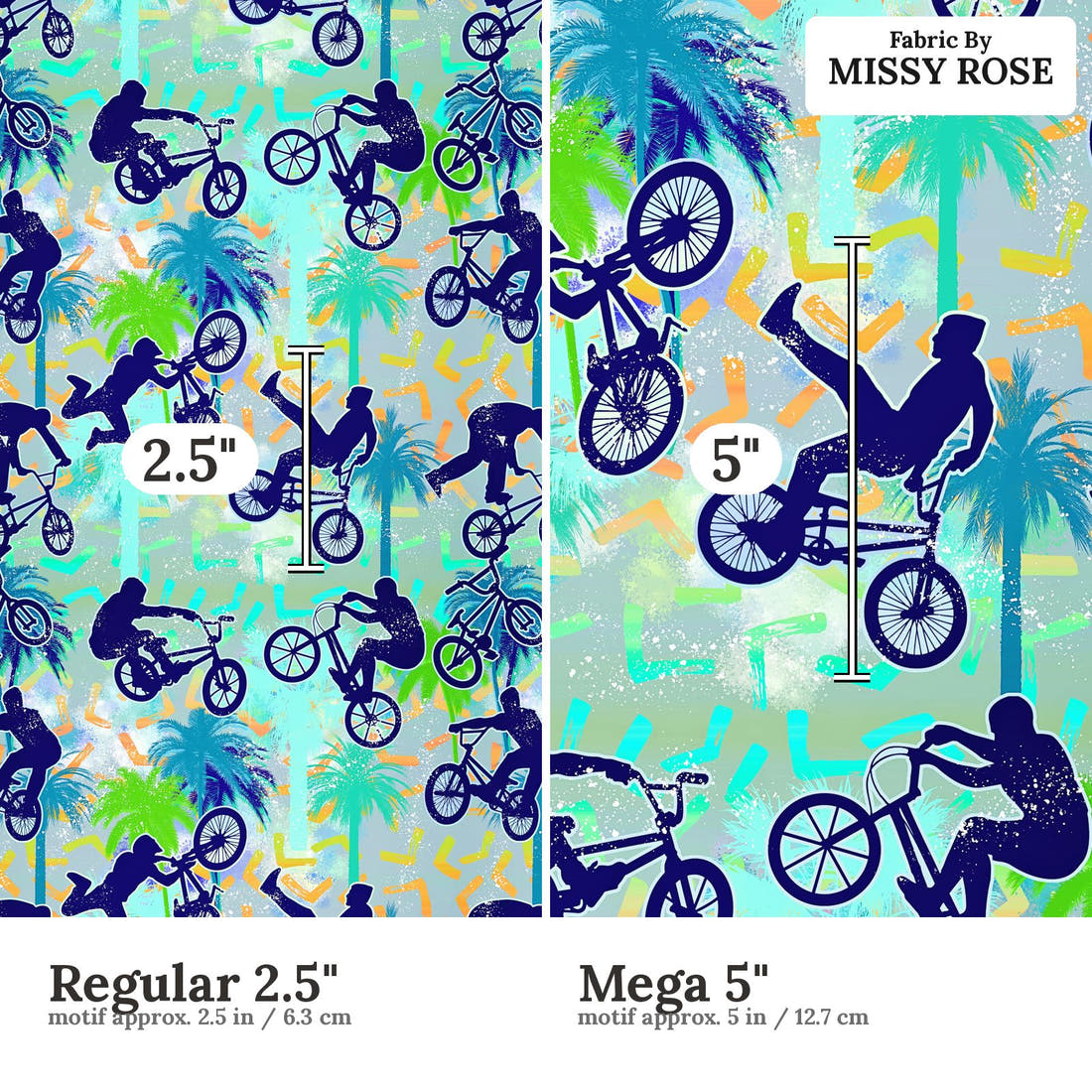 Design 497 BMX Fabric size comparison - print scale | Fabric by Missy Rose
