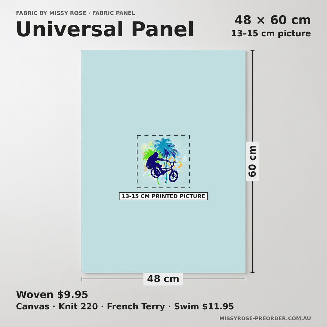Design 497 BMX Panel universal panel sizing – 13–15 cm printed picture on 48 × 60 cm fabric | Fabric by Missy Rose