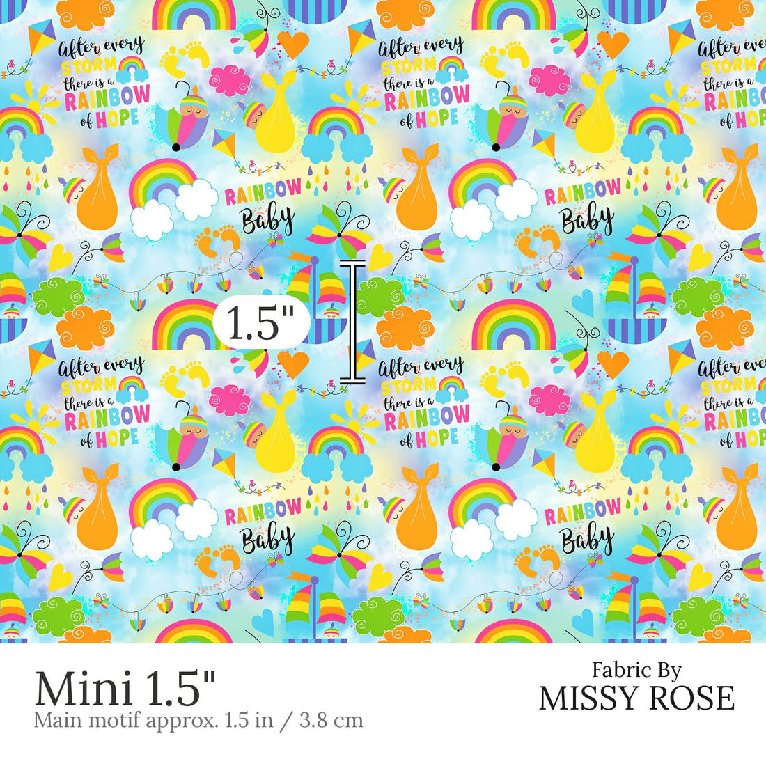 Design 498 Rainbow Baby Fabric Mini 1.5 inch print scale guide | Fabric by Missy Rose