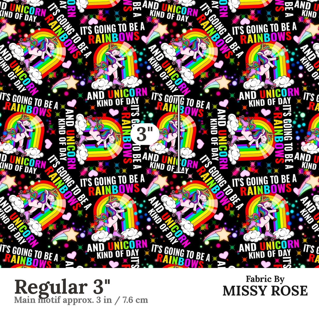 Design 499 Rainbow Unicorn Fabric Regular 3" - print scale | Fabric by Missy Rose