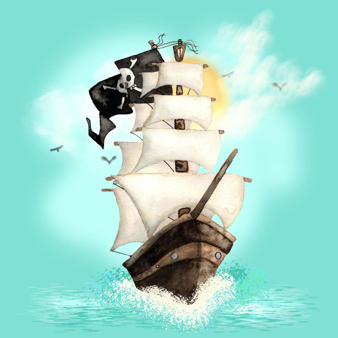 Design 5 Pirate Ship Panel – full artwork close-up of the printed picture | Fabric by Missy Rose