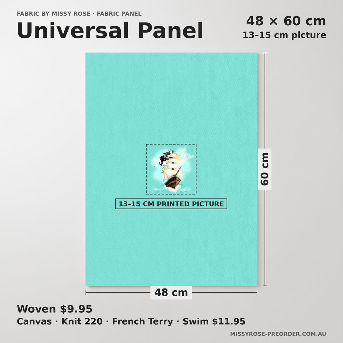 Design 5 Pirate Ship Panel universal panel sizing – 13–15 cm printed picture on 48 × 60 cm fabric | Fabric by Missy Rose