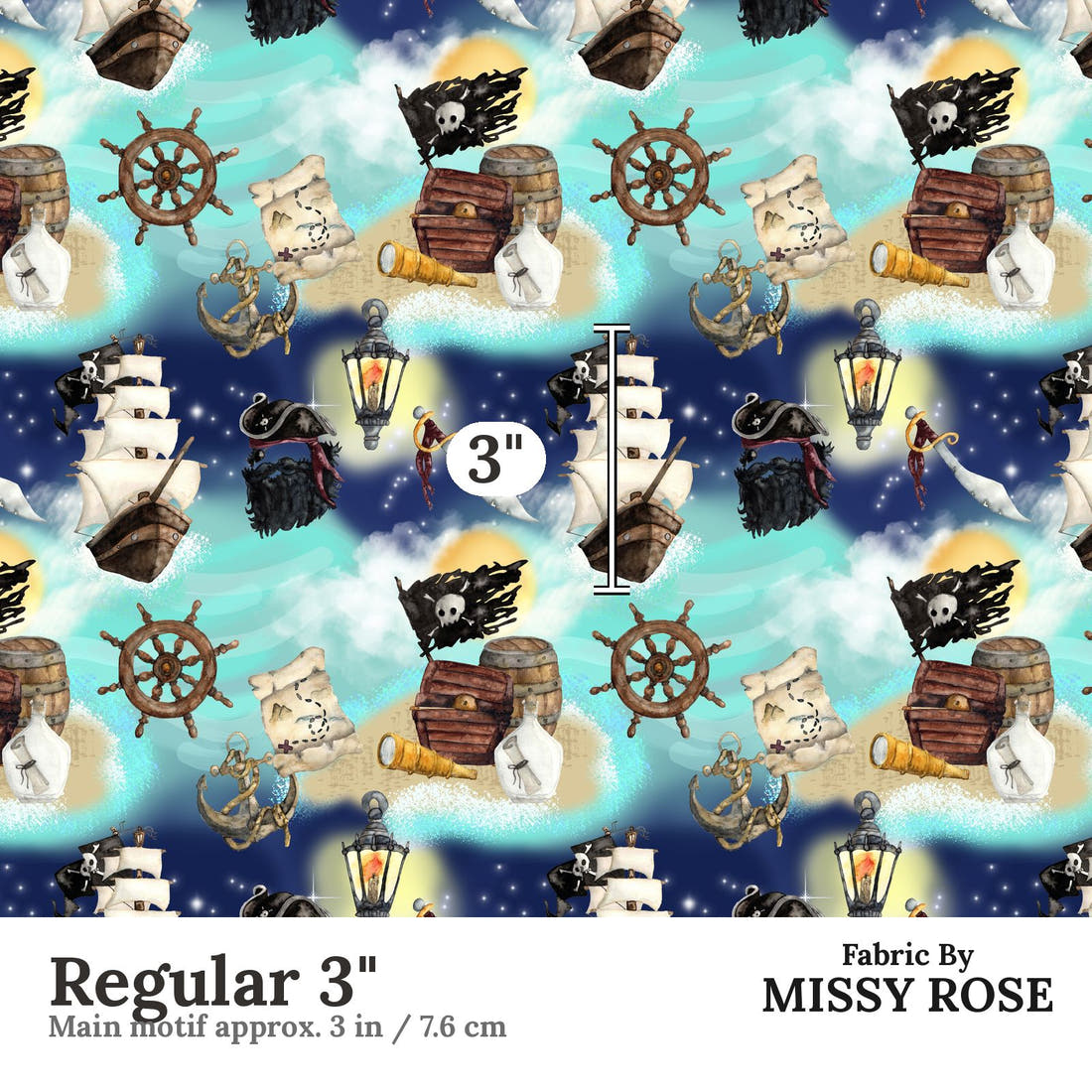 Design 5 Pirate Ship Fabric Regular 3" - print scale | Fabric by Missy Rose