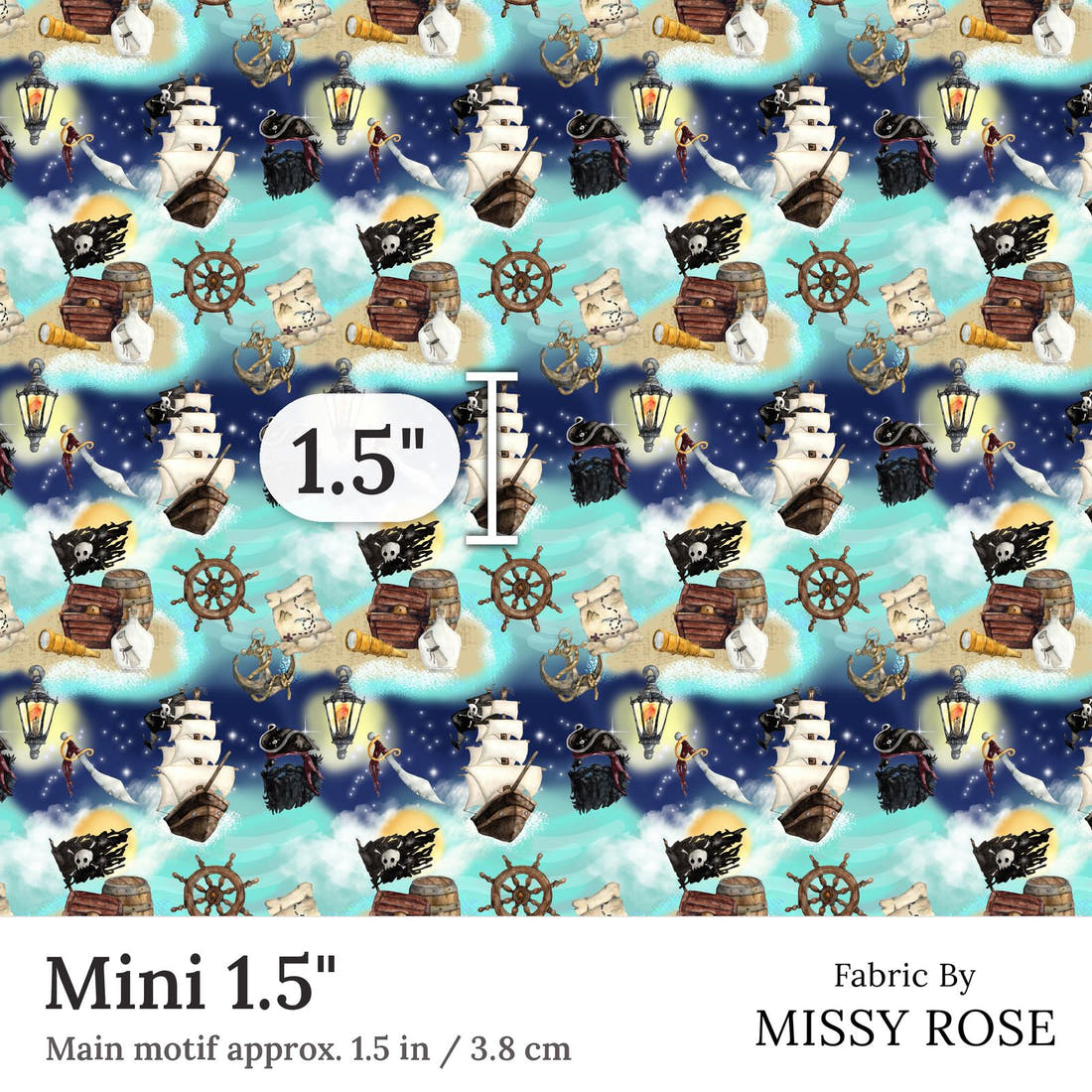 Design 5 Pirate Ship Fabric Mini 1.5 inch print scale guide | Fabric by Missy Rose
