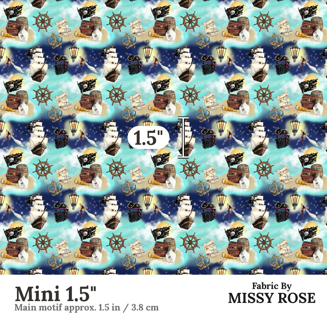 Design 5 Pirate Ship Fabric Mini 1.5" - print scale | Fabric by Missy Rose