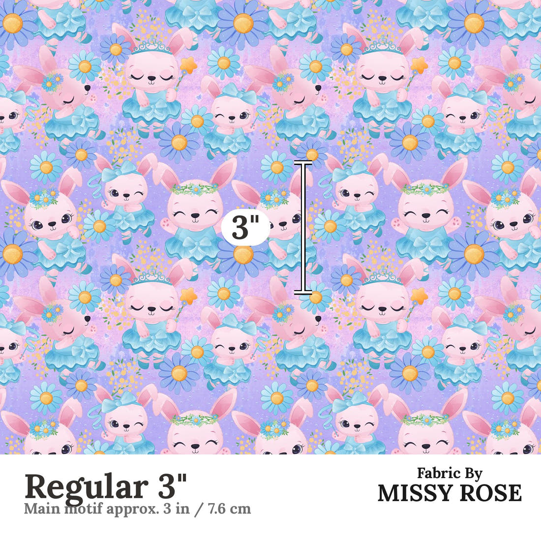 Design 50 Ballerina Bunny Fabric Regular 3" - print scale | Fabric by Missy Rose