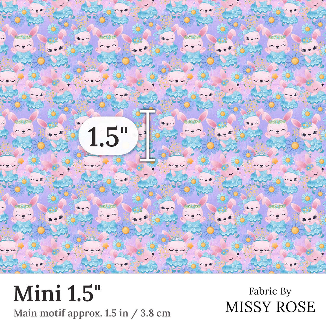 Design 50 Ballerina Bunny Fabric Mini 1.5 inch print scale guide | Fabric by Missy Rose