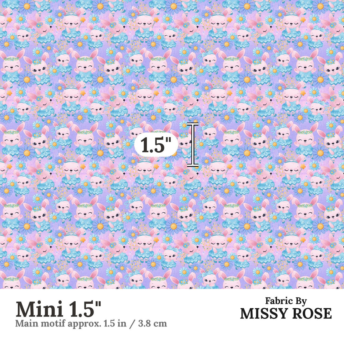 Design 50 Ballerina Bunny Fabric Mini 1.5" - print scale | Fabric by Missy Rose