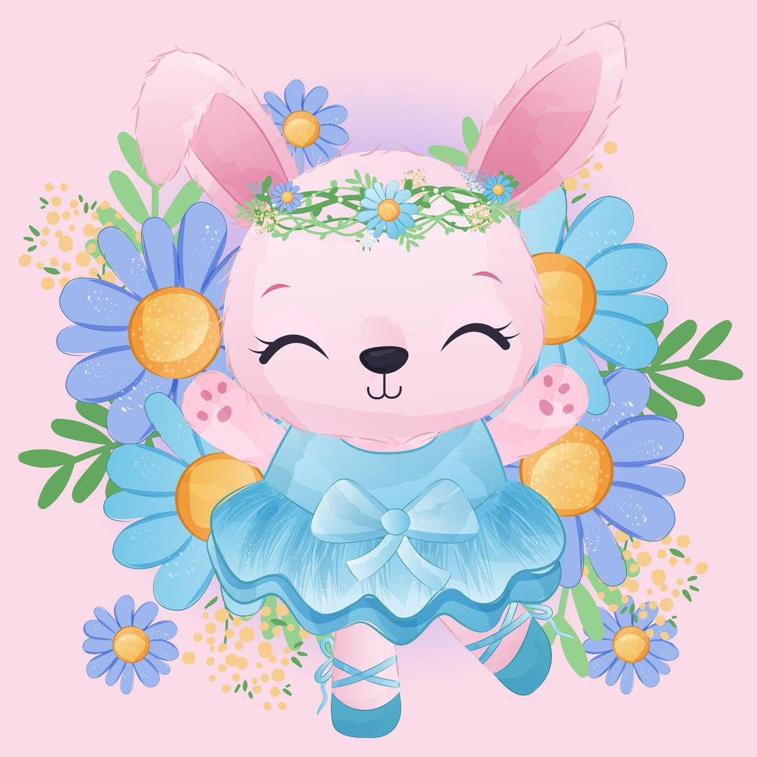 Design 50 Ballerina Bunny Panel – full artwork close-up of the printed picture | Fabric by Missy Rose