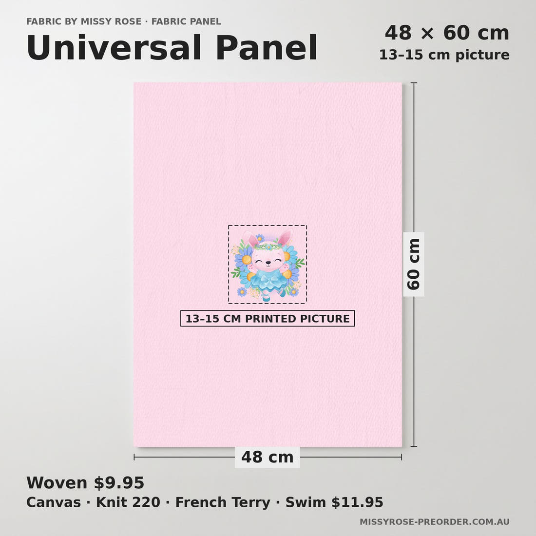 Design 50 Ballerina Bunny Panel universal panel sizing – 13–15 cm printed picture on 48 × 60 cm fabric | Fabric by Missy Rose