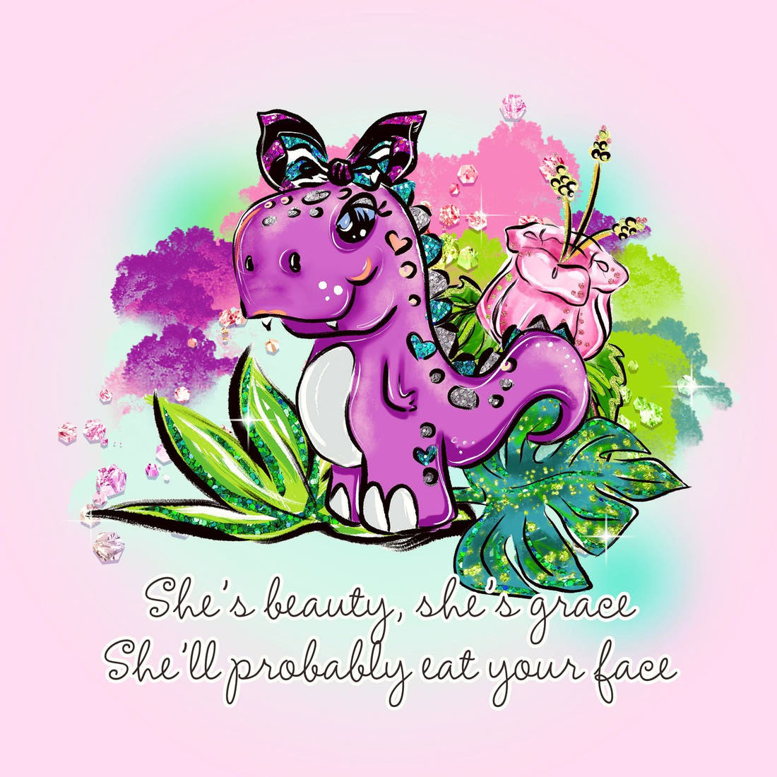 Design 500 Pink Dinosaur Panel – full artwork close-up of the printed picture | Fabric by Missy Rose