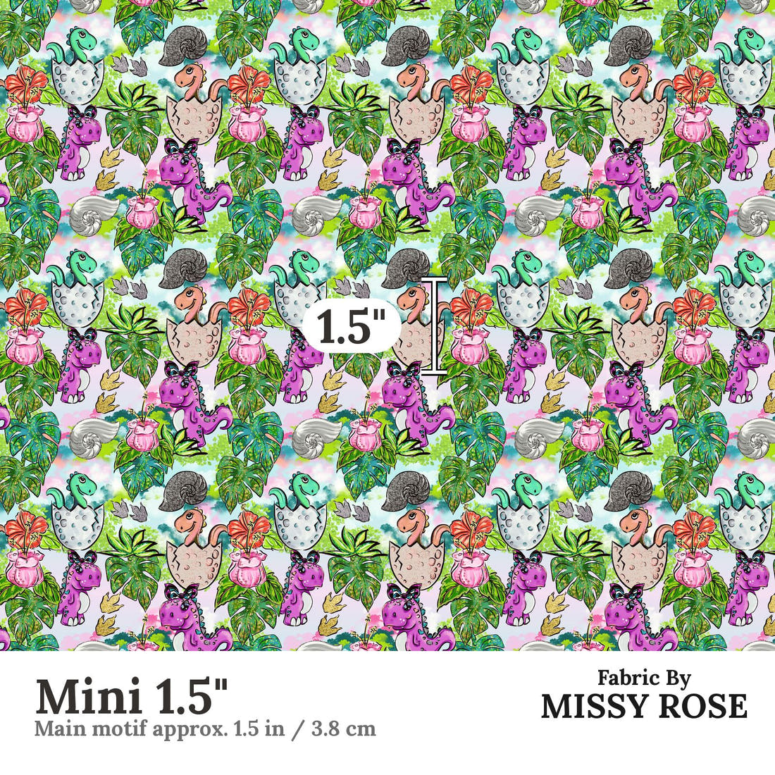 Design 500 Pink Dinosaur Fabric Mini 1.5" - print scale | Fabric by Missy Rose