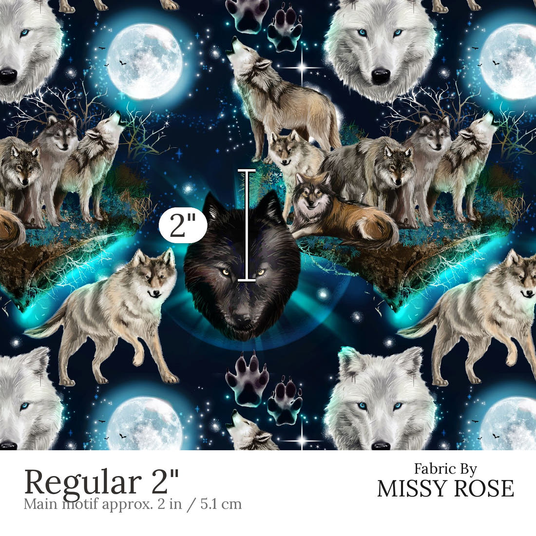 Design 501 Wolf Fabric Regular 2 inch print scale guide | Fabric by Missy Rose
