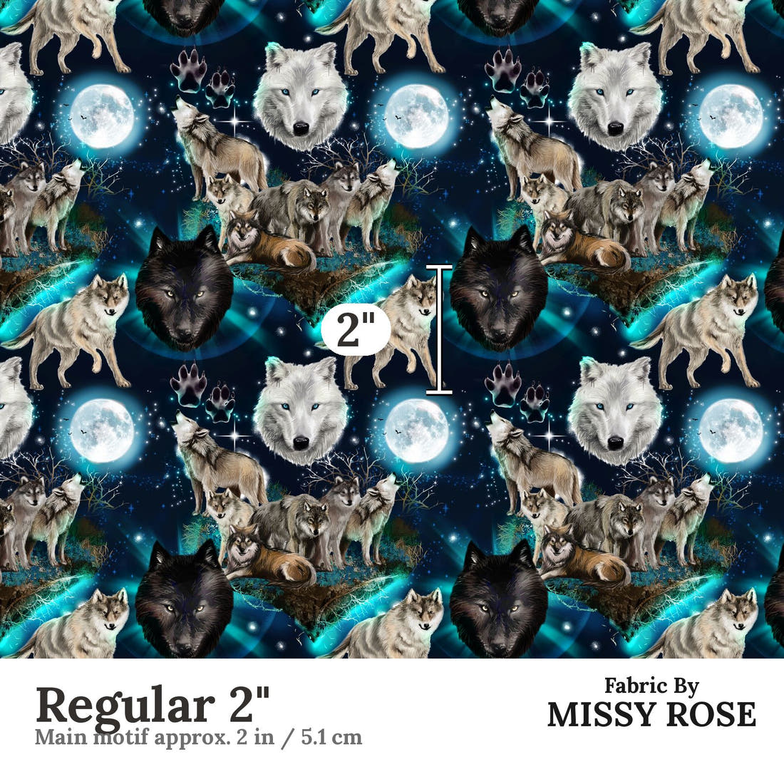 Design 501 Wolf Fabric Regular 2" - print scale | Fabric by Missy Rose